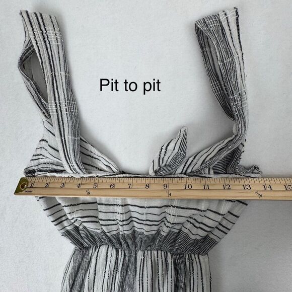 Slate & Willow Tiered Midi Dress Small Black White Stripe Tie Front Boho Cottage - Picture 11 of 15